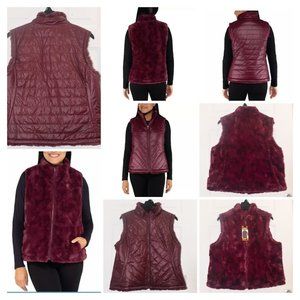 RED NWT Quilted Faux‎ Fur Puffer Vest Reversible Nicole Miller